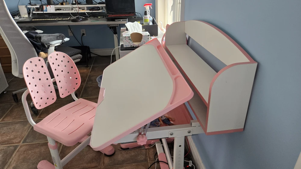 Adjustable Pink Kids Desk and Chair Set with Shelf - photo 5