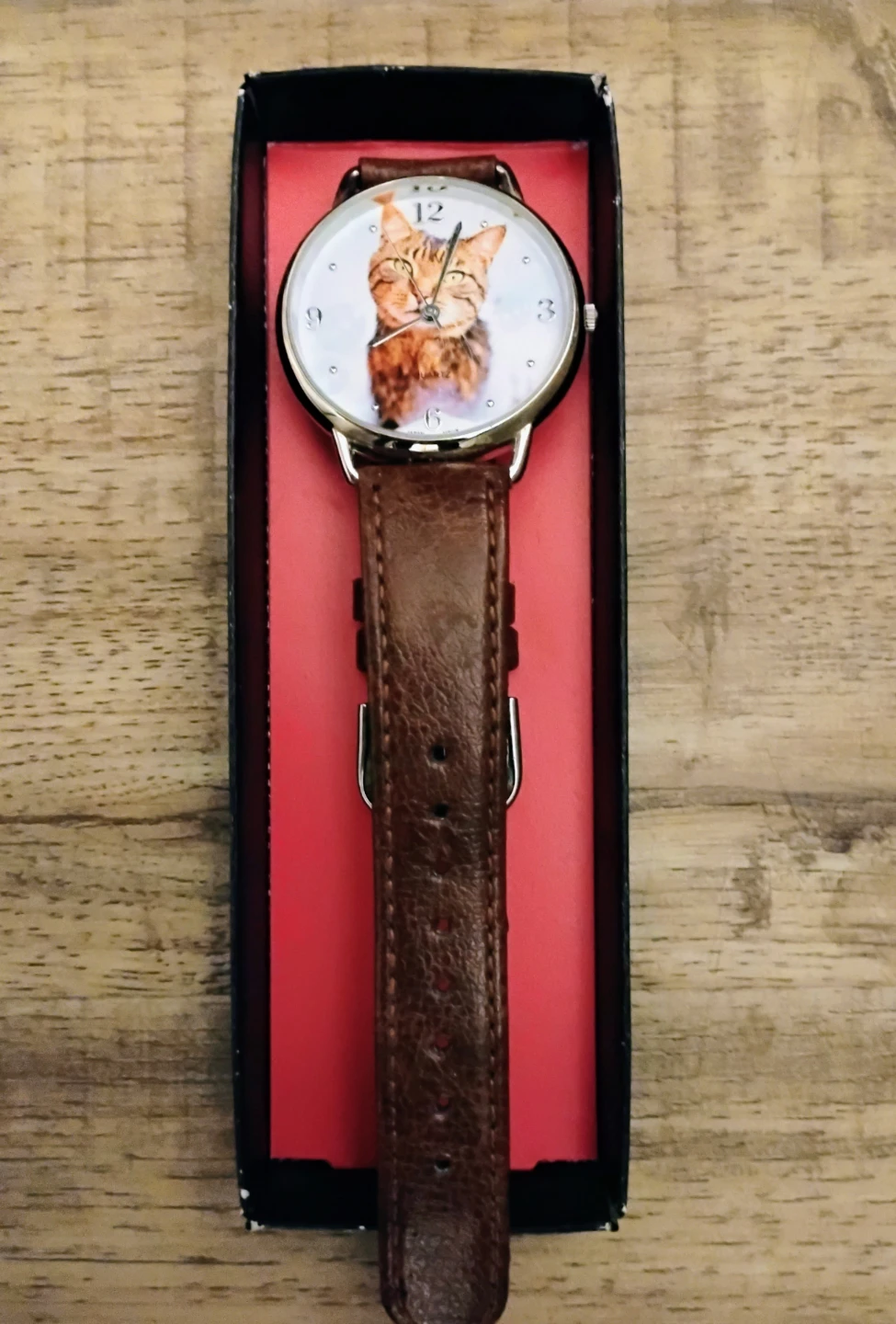 Cat Face Watch with Brown Leather Band - photo 2