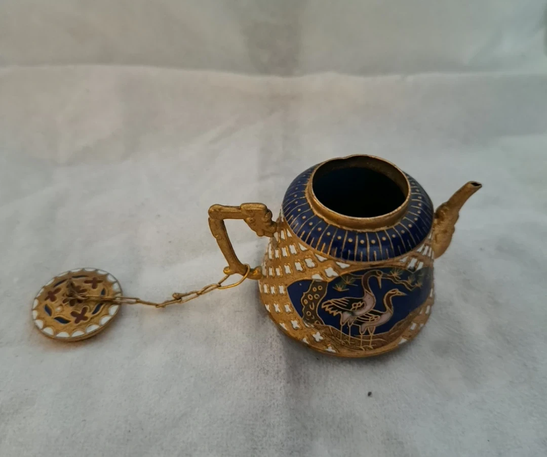 Vintage Decorative Miniature Cloisonné Teapot with Crane Design - photo 2