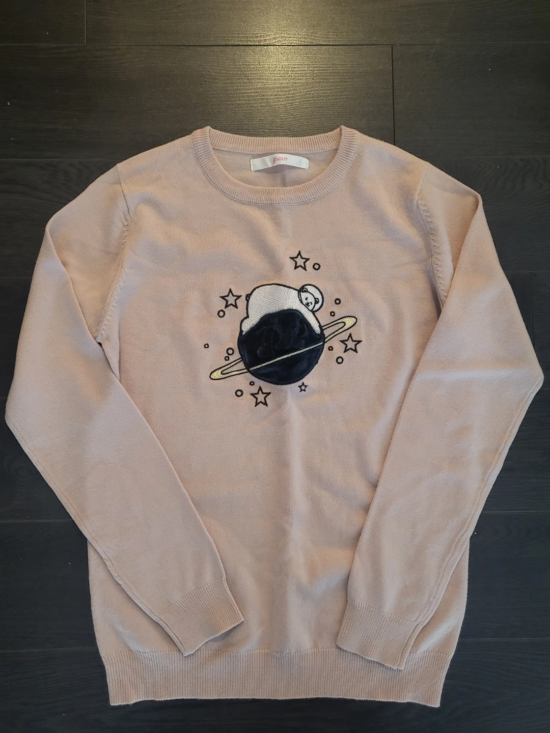 Korea Made SOUP Crew Neck Sweater with Planet Graphic - Pink