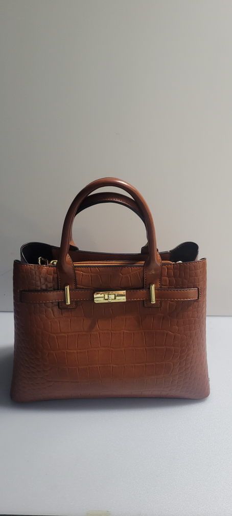 Brown Faux Croc Top Handle Handbag - photo 3