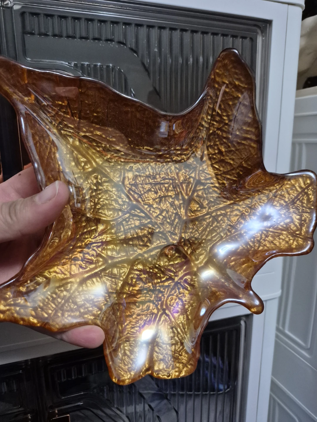 Amber Glass Leaf Shaped Dish