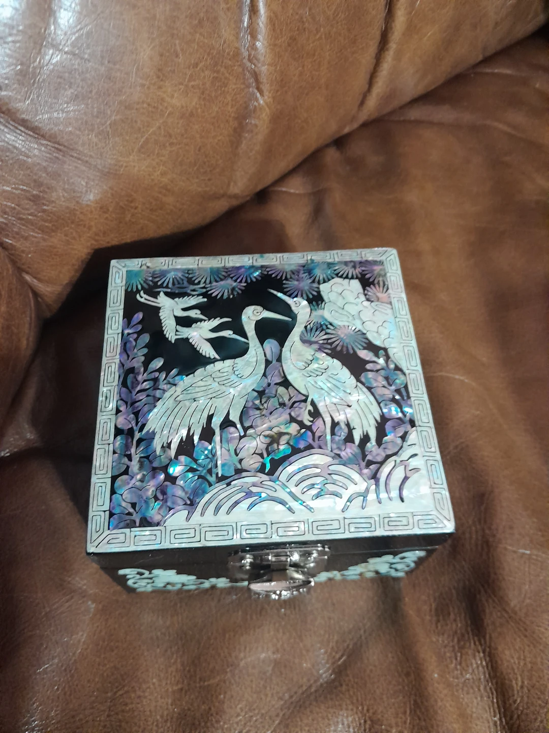 Lacquer Box with Mother of Pearl Inlay - Cranes & Flowers