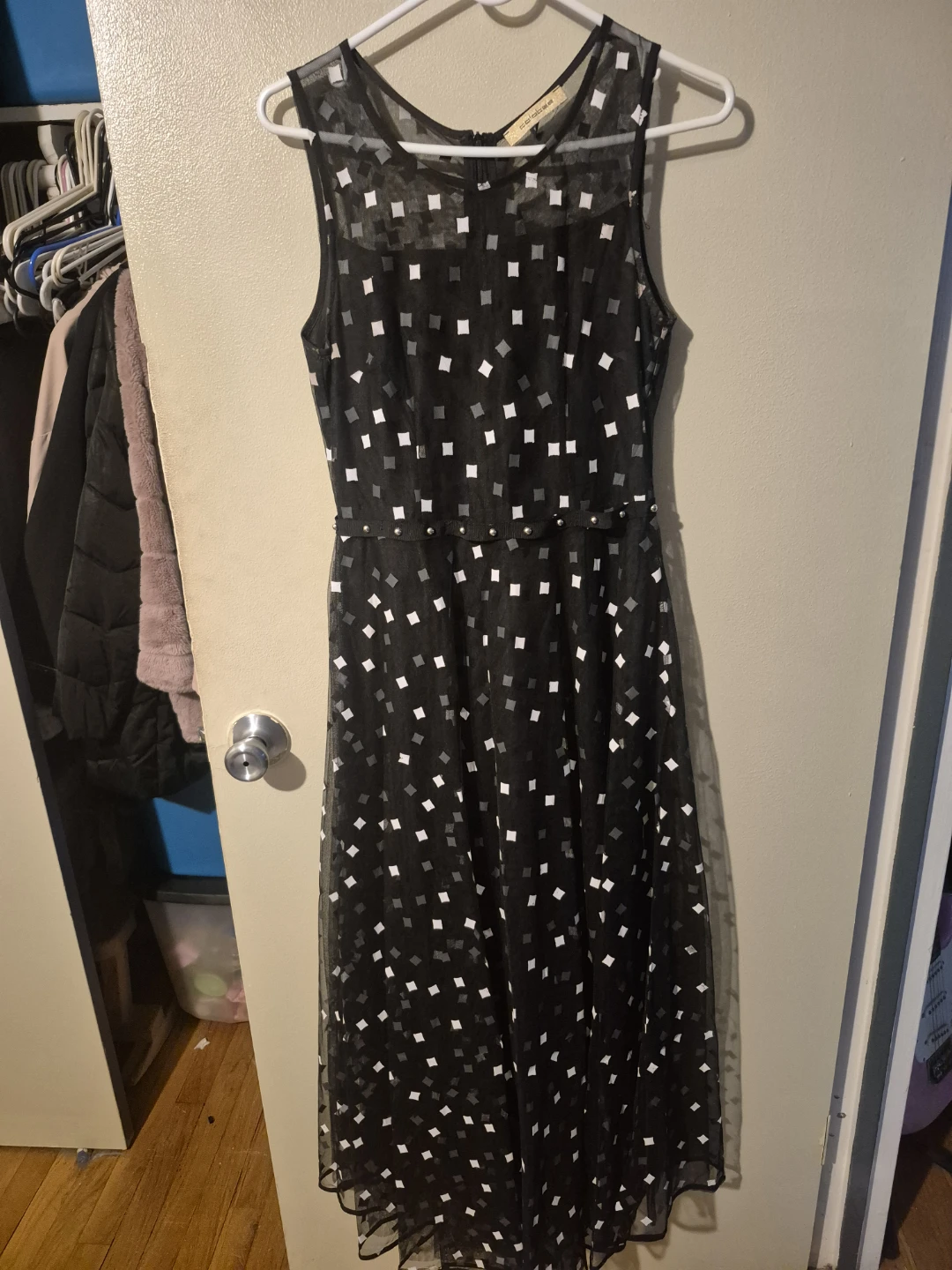 Colobee Black Sheer Dress with Geometric Pattern