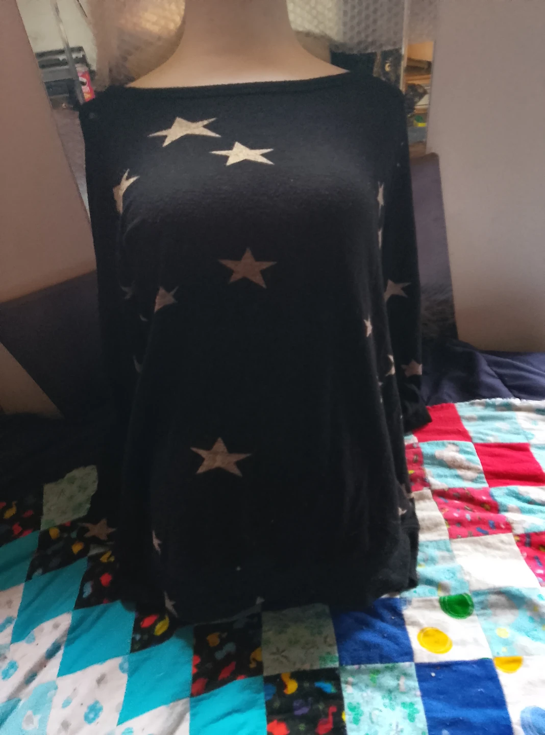 Buffalo David Bitton Black Star Print Long Sleeve Top Size L/G