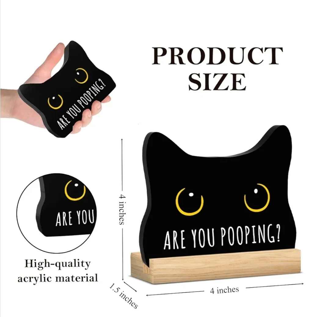 Funny Black Cat Bathroom Sign “Are You Pooping?” Acrylic Decor - photo 2