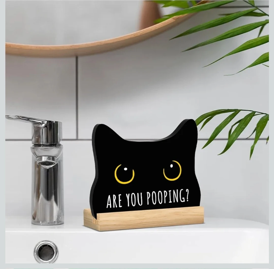 Funny Black Cat Bathroom Sign “Are You Pooping?” Acrylic Decor - photo 5