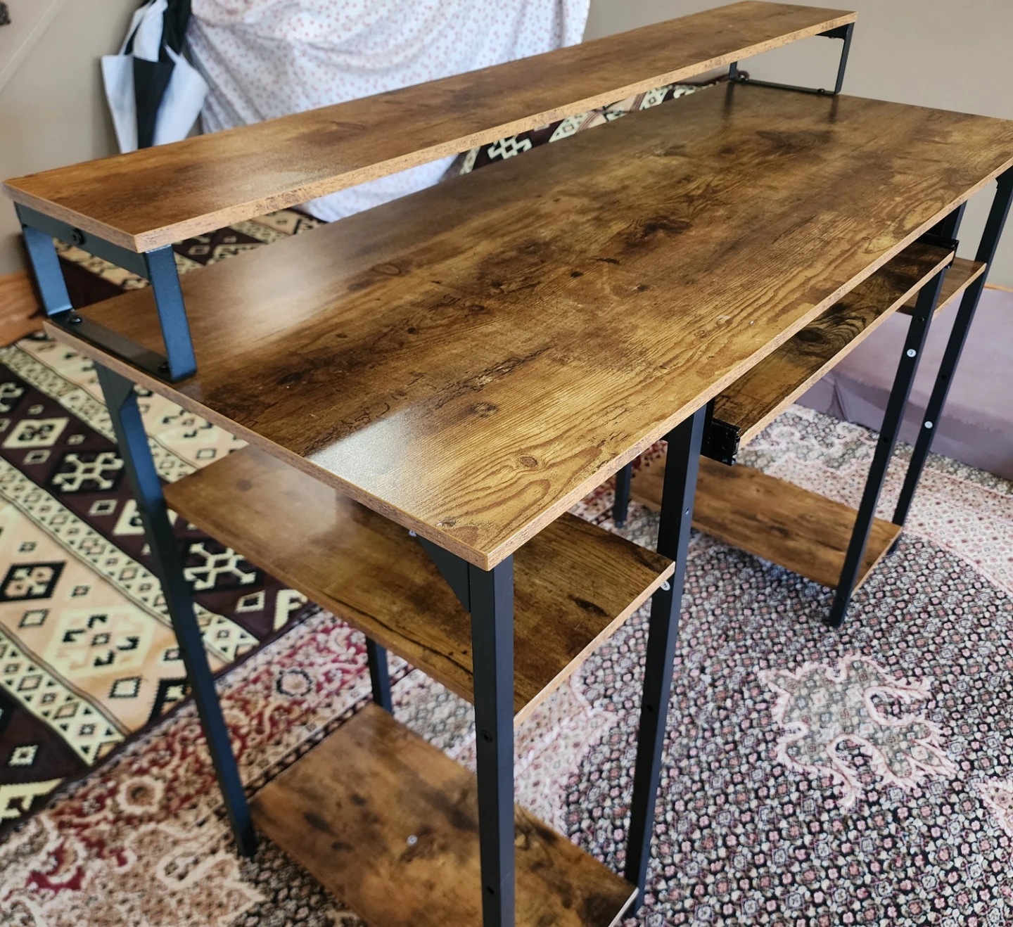 Rustic Wood Computer Desk with Shelves