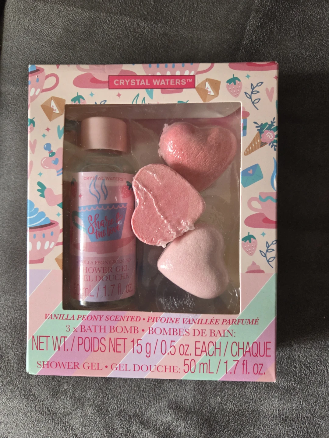 🥕Crystal Waters Vanilla Peony Scented Shower Gel & Bath Bomb Set