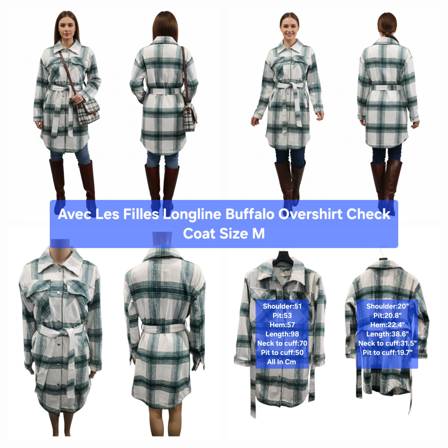 Avec Les Filles Longline Overshirt Check Coat Size M