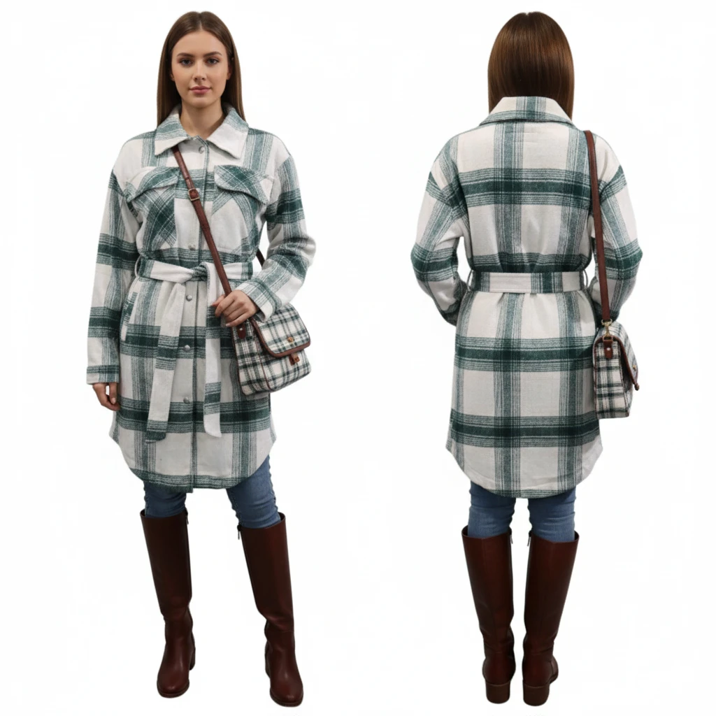 Avec Les Filles Longline Overshirt Check Coat Size M - photo 4