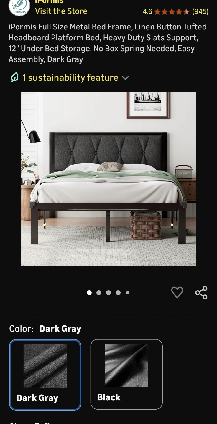 iPormis Full Size Metal Bed Frame Dark Gray