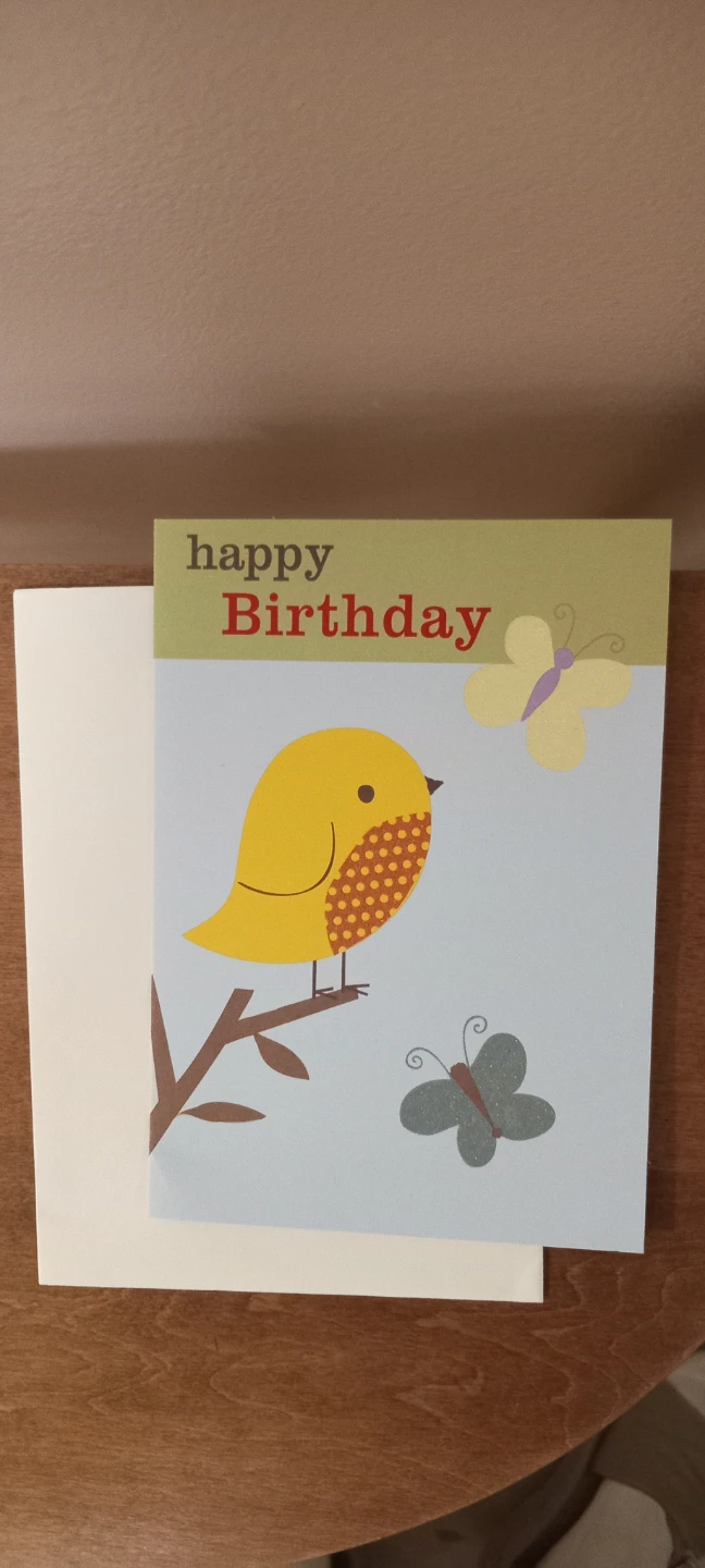 Happy Birthday Card with Bird and Butterflies