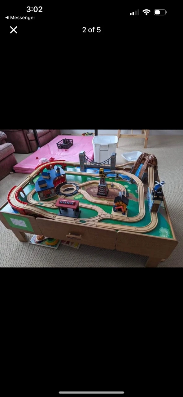 Wooden Train Table Set with Track and Accessories