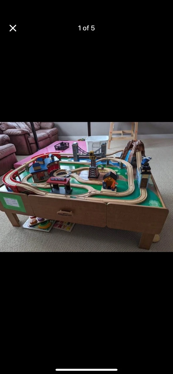 Wooden Train Table Set with Track and Accessories - photo 2