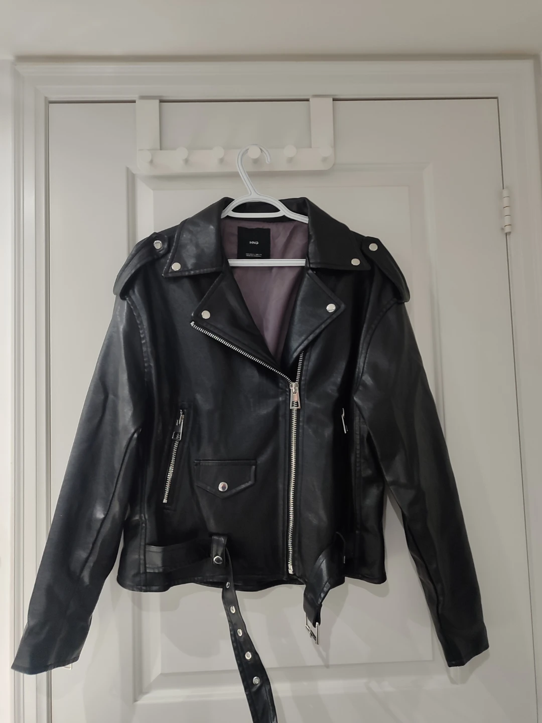 MANGO Black Faux Leather Moto Jacket