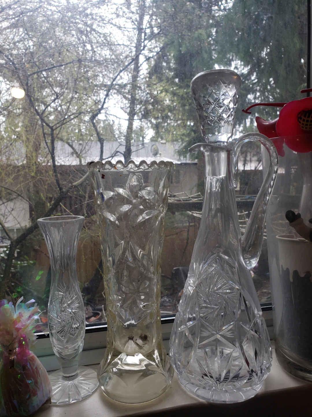 Crystal Glass Vase and Decanter Set