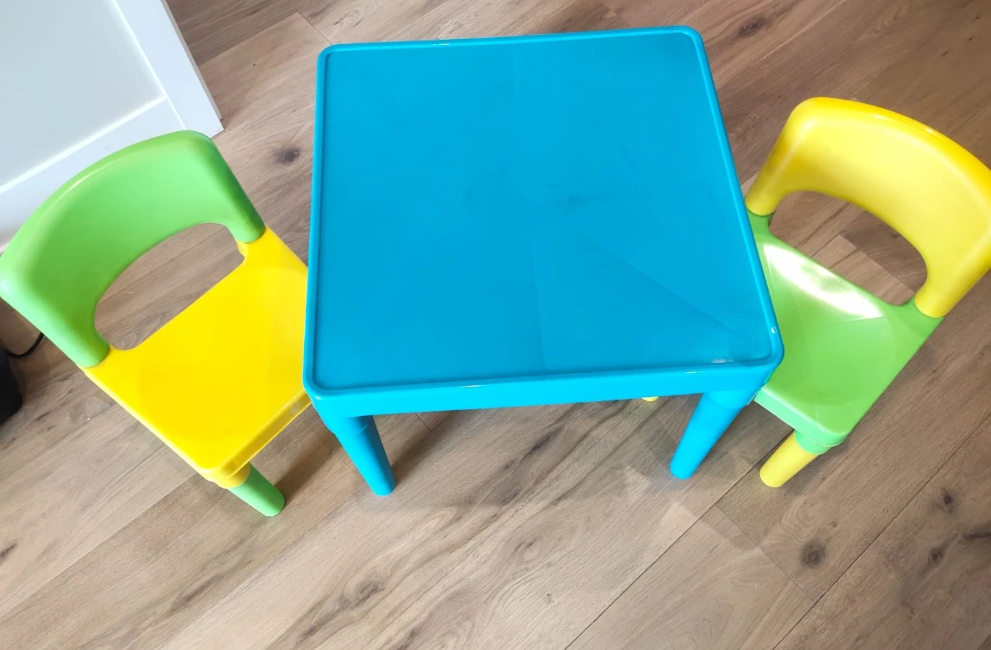 Kids Plastic Table and Chairs Set - Blue, Green, Yellow - photo 2