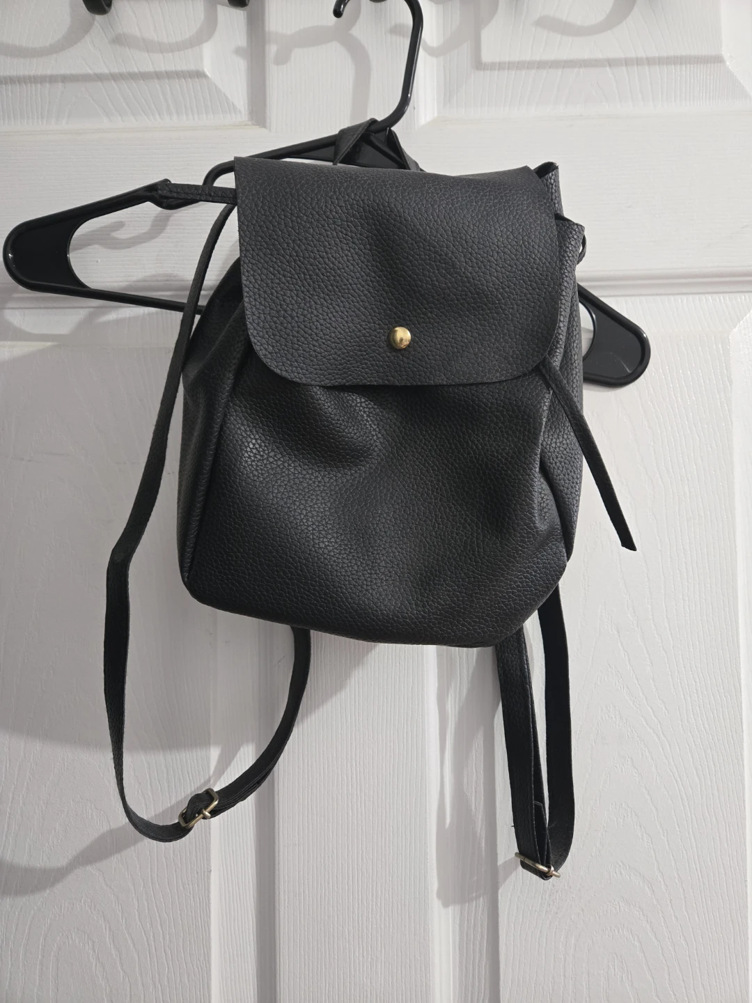 Black Faux Leather Mini Backpack