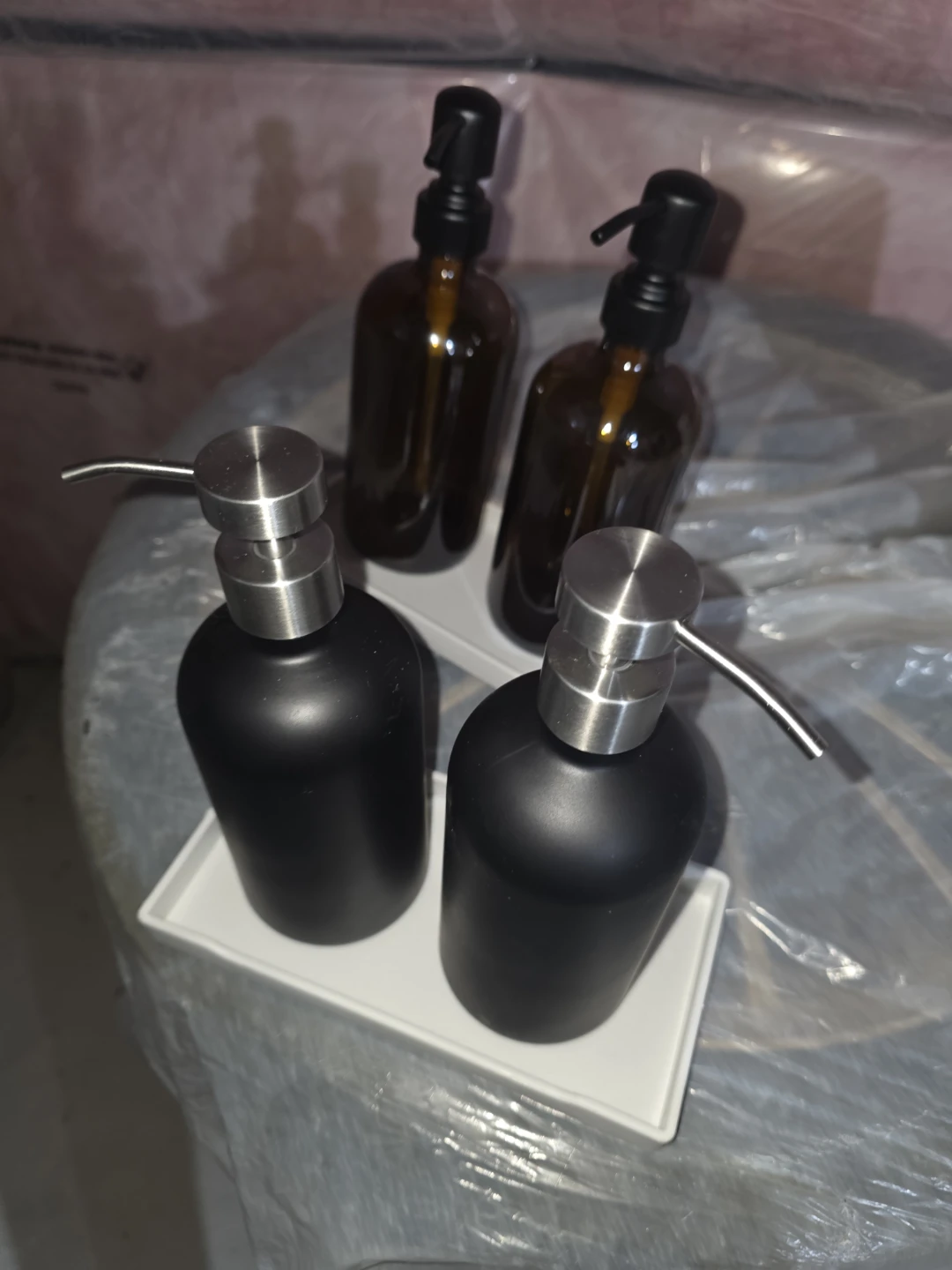 Soap Dispenser - 2 sets with plastic trays - NEW