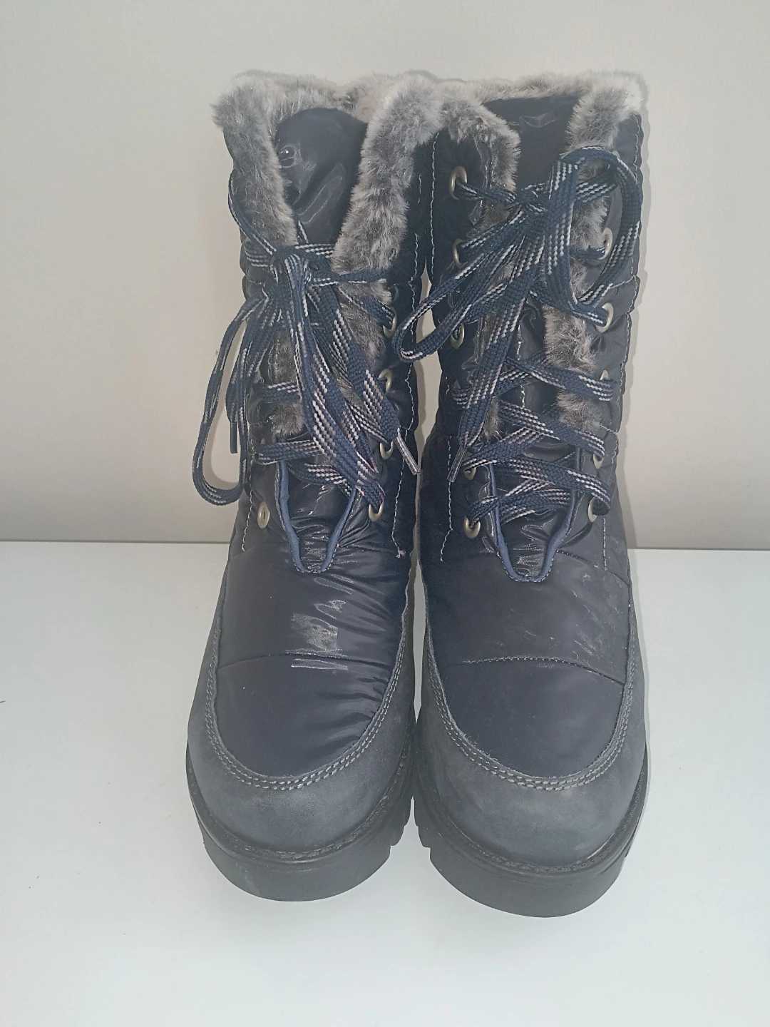 Dark Blue Winter Boots with Faux Fur Trim - photo 2