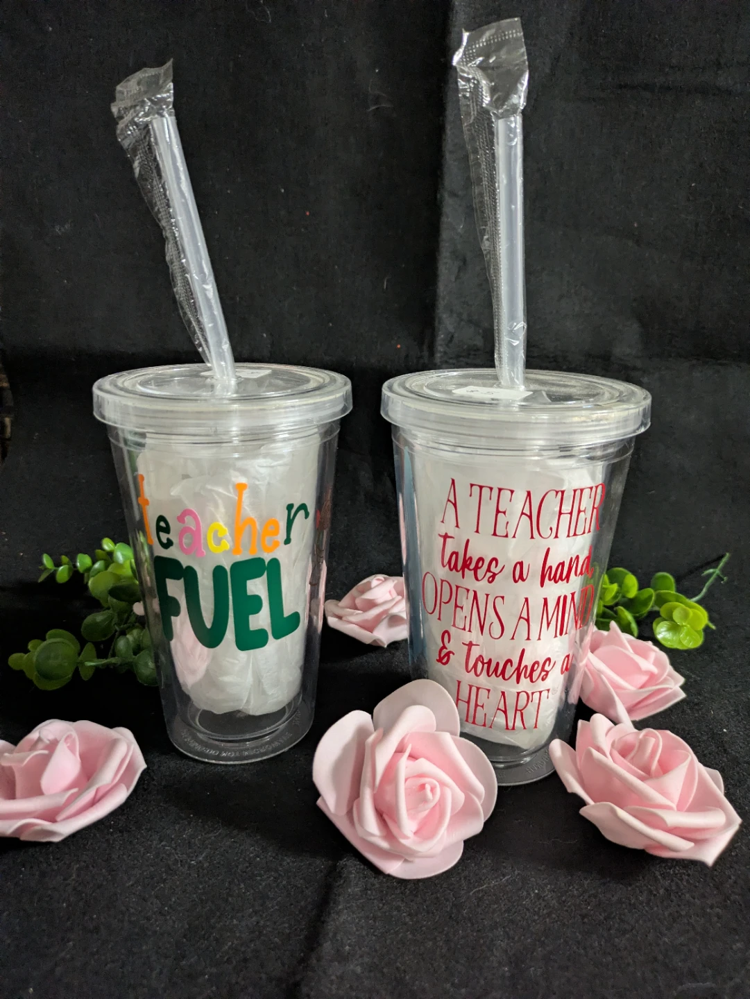 Set of 2 Teacher Tumblers with Straws