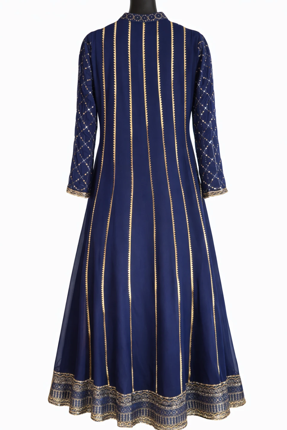 Blue Anarkali Dress with Gold Embellishments