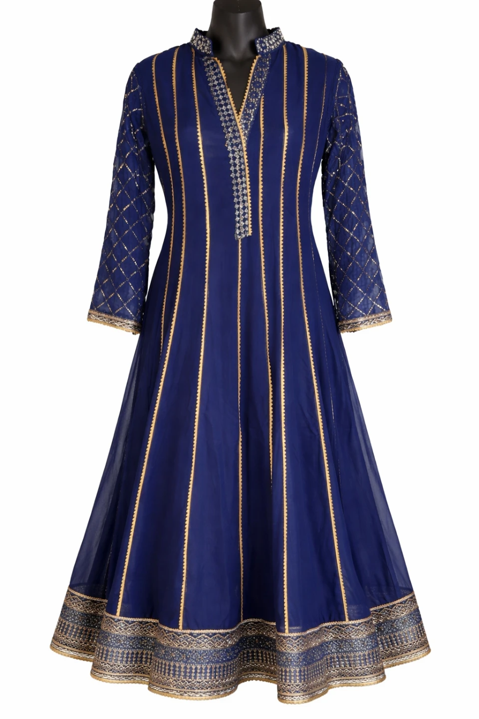 Blue Anarkali Dress with Gold Embellishments - photo 2