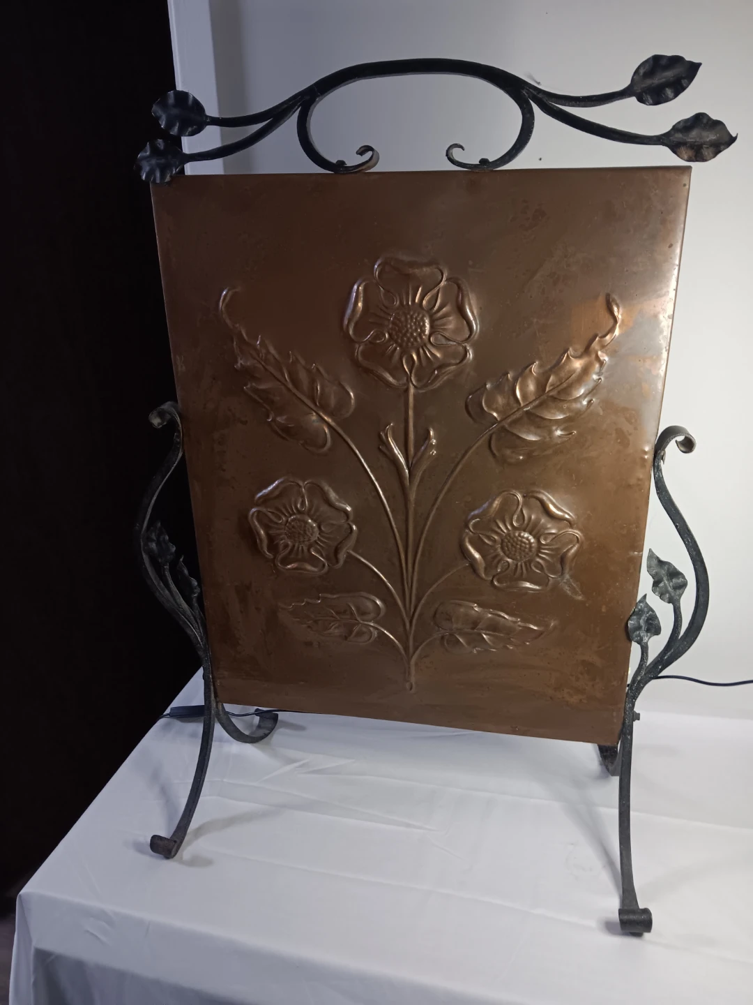 Copper Fireplace Screen with Floral Embossing - photo 2