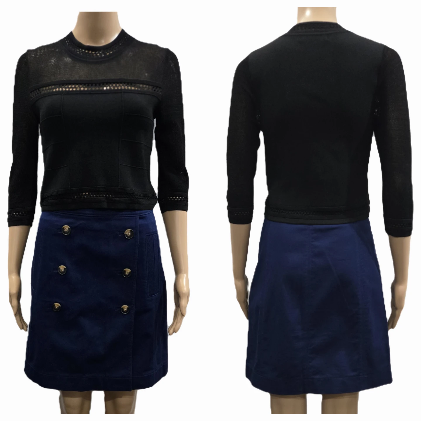 Alexis Black Mesh Panel Bandage Cropped Knit Top Size S - photo 5