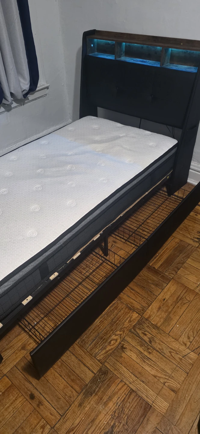 Black Platform Bed Frame with LED Lights and USB Ports Teen size - photo 2