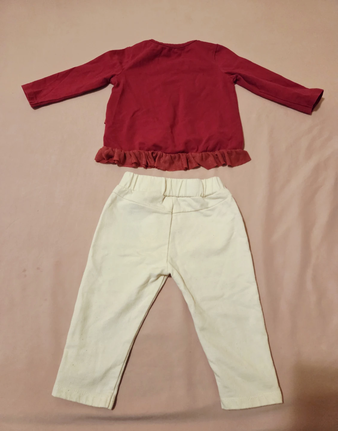 Guess Baby Girls Red Long Sleeve Top & Cream Pants Set - photo 3
