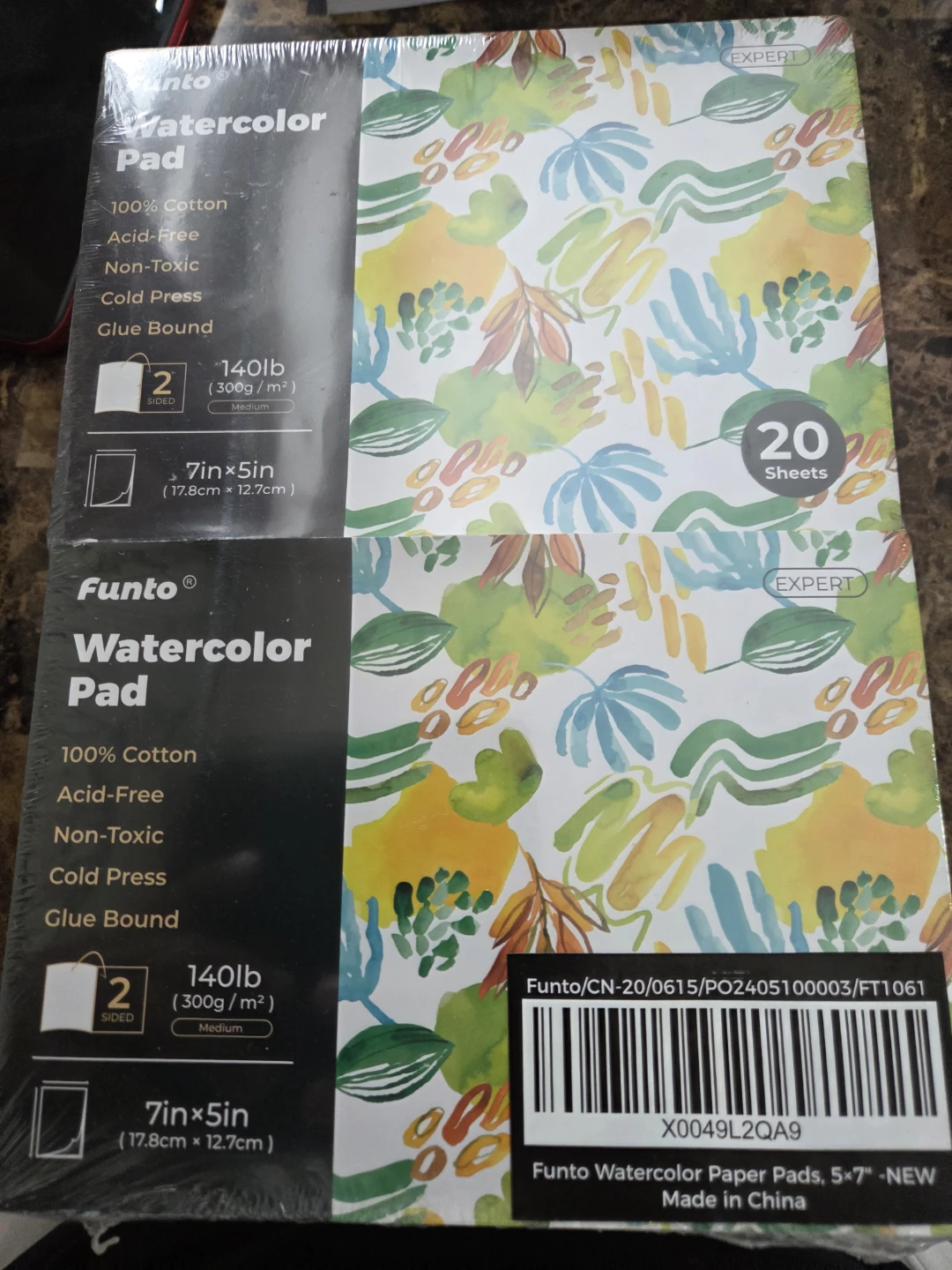 (2 Pack) Funto Watercolor Paper Pads, 100% Cotton, 20 Sheets,