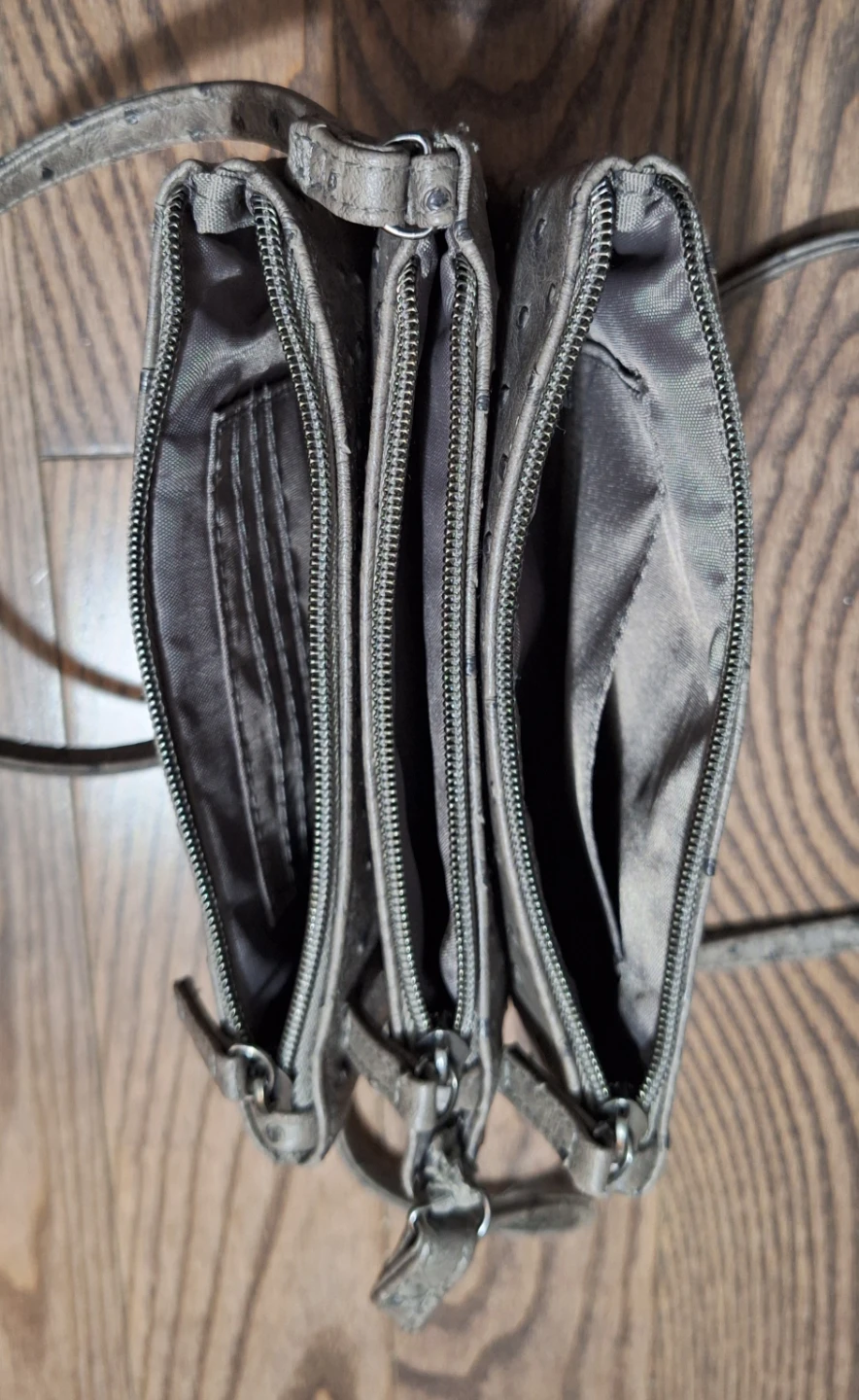 Grey Faux Ostrich Leather Crossbody Bag - photo 2
