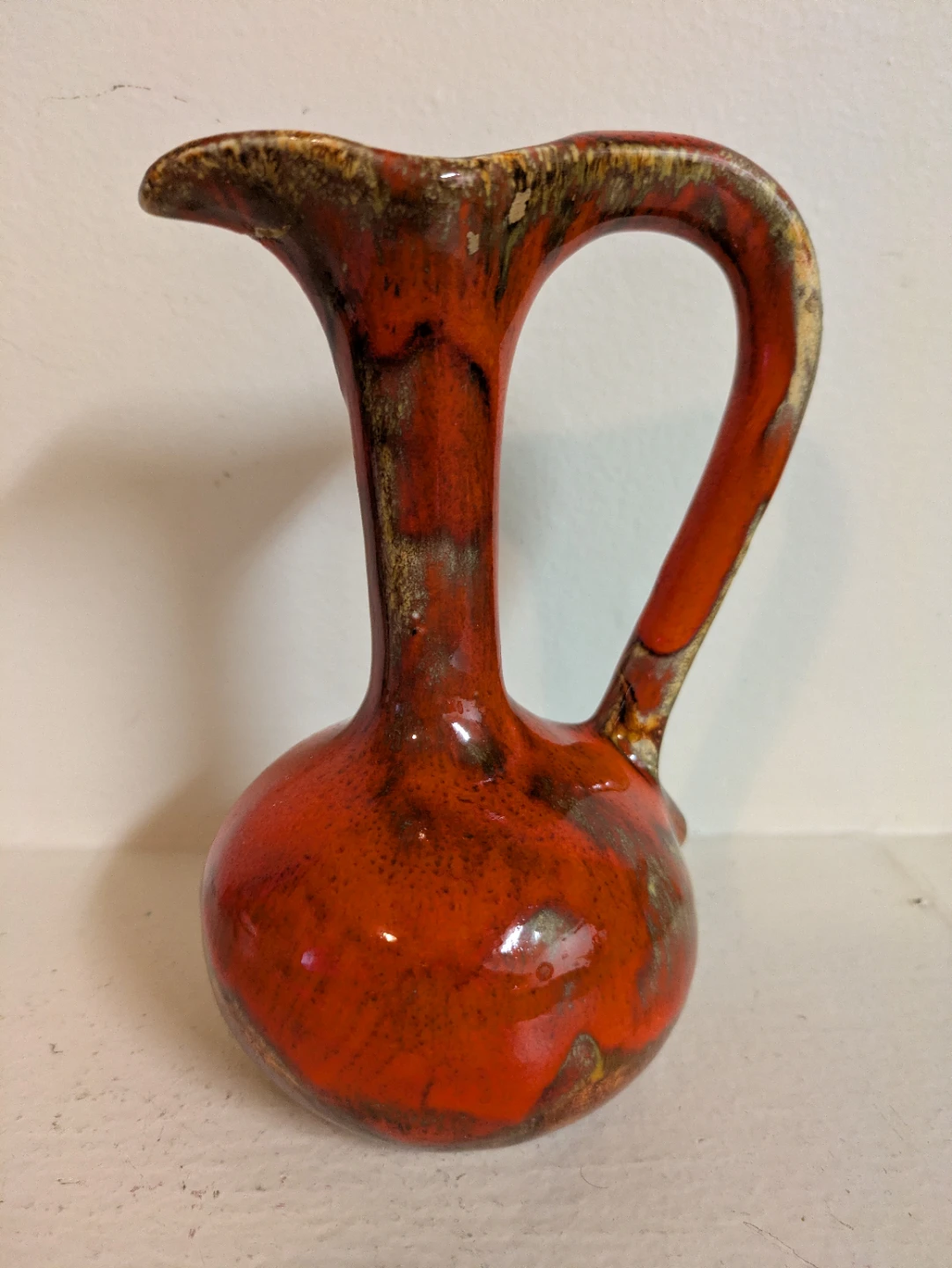 1950's Orange Drip Ceramic Pitcher Vase