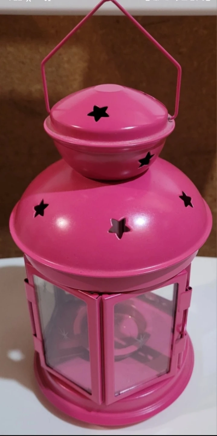 Pink Metal Lantern with Star Cutouts