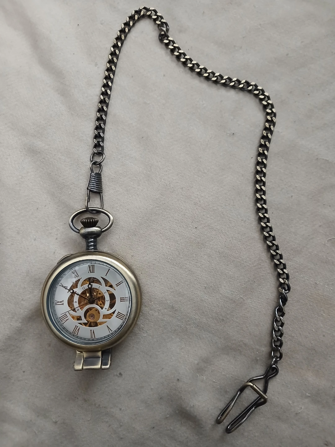 Vintage Mechanical Skeleton Pocket Watch With Magnifying Glass - photo 5