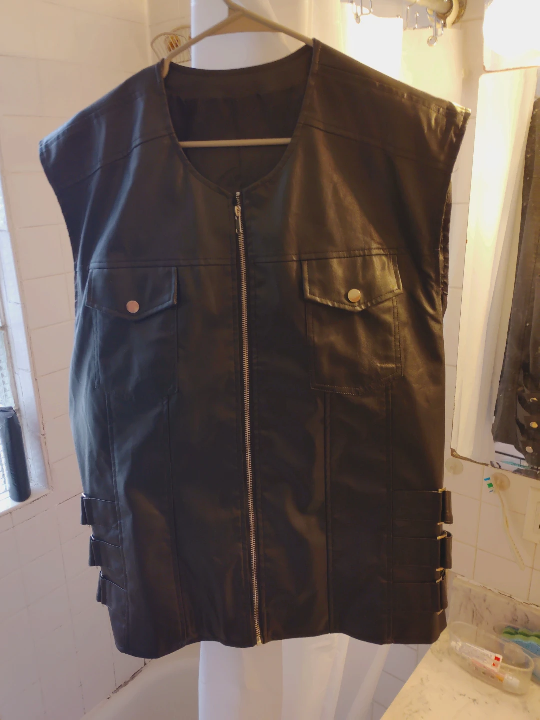 Black Faux Leather Vest with Buckle Straps