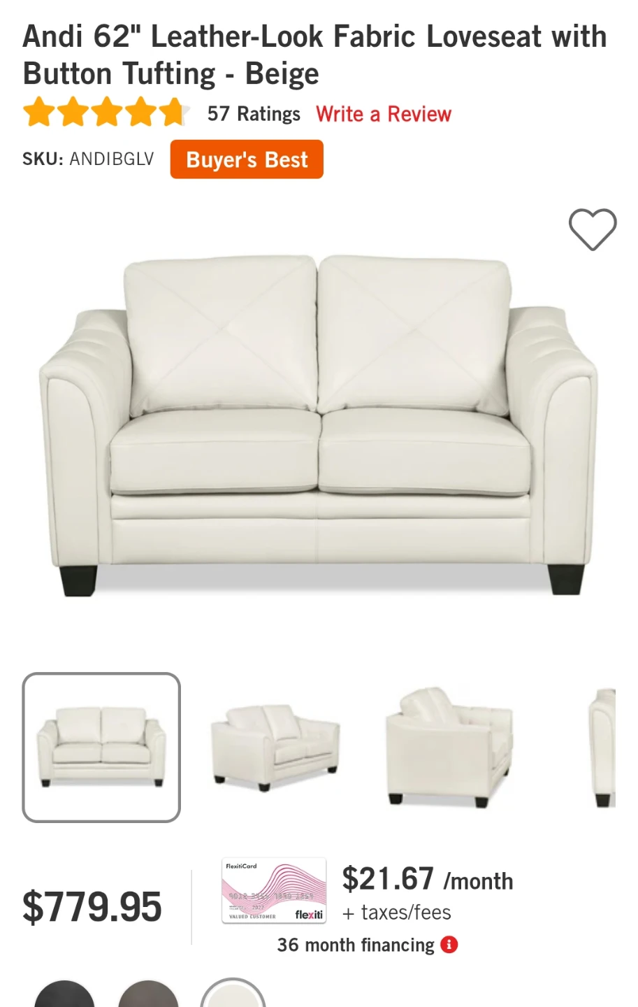 Cream Leather Loveseat Sofa - photo 4