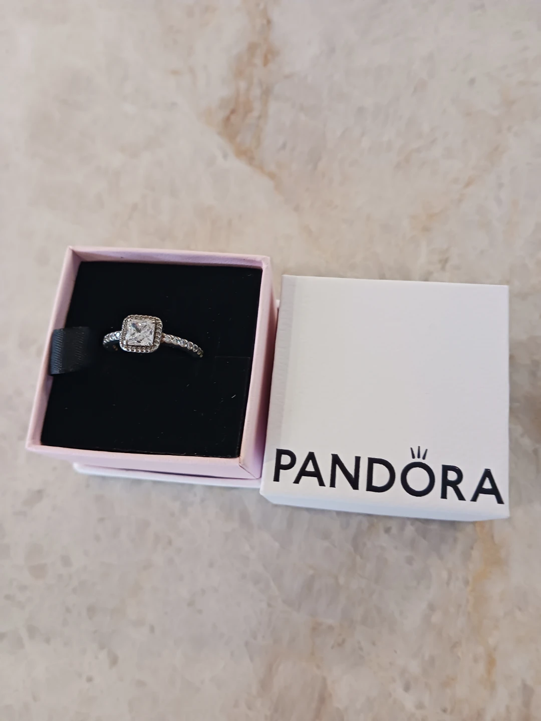Pandora Sterling Silver Ring with Cushion Cut Stone