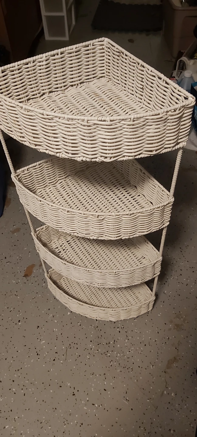 White Wicker 4-Tier Corner Shelf Unit