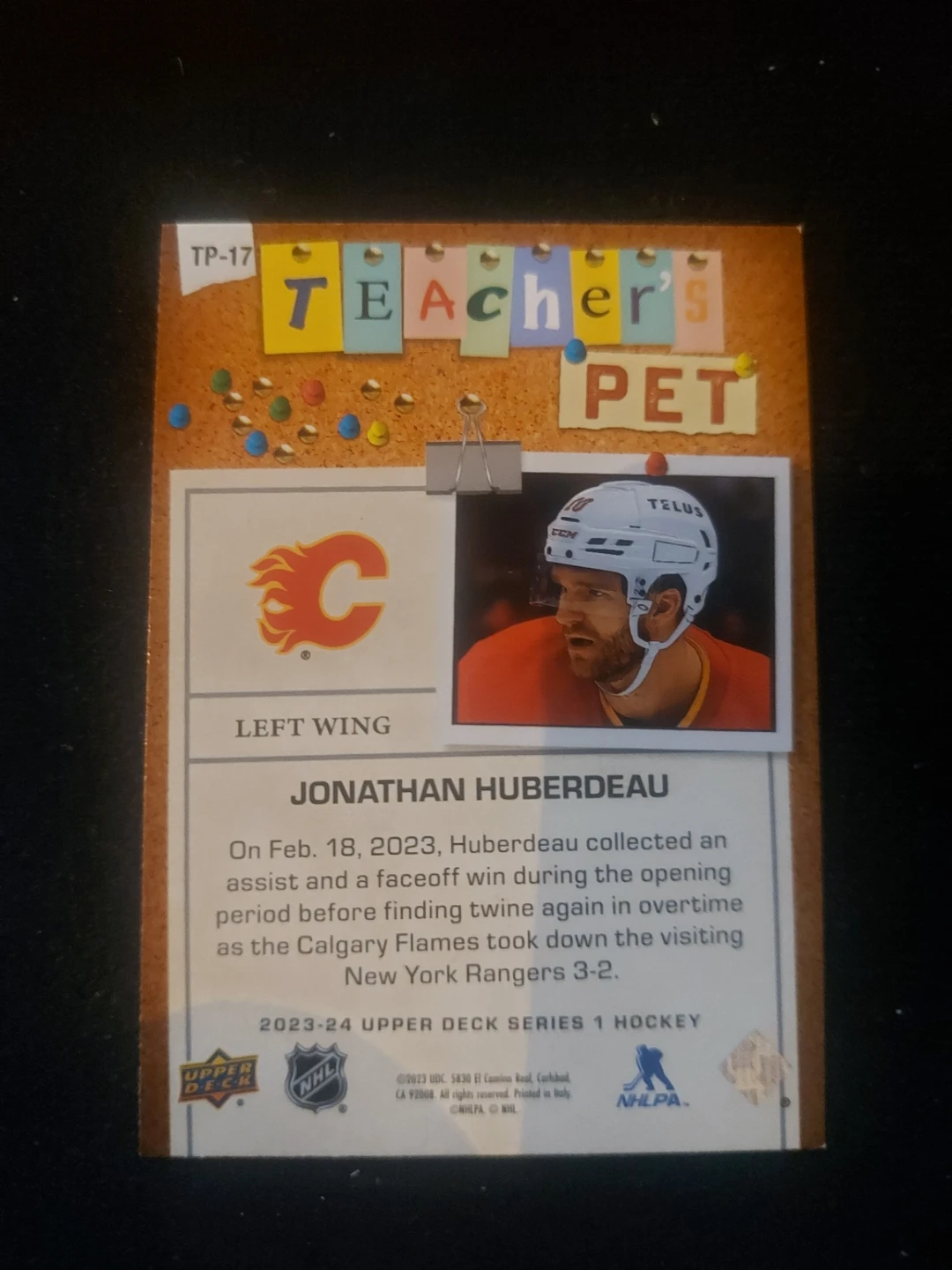 2023-24 Upper Deck Series 1 Hockey Jonathan Huberdeau Card - photo 2