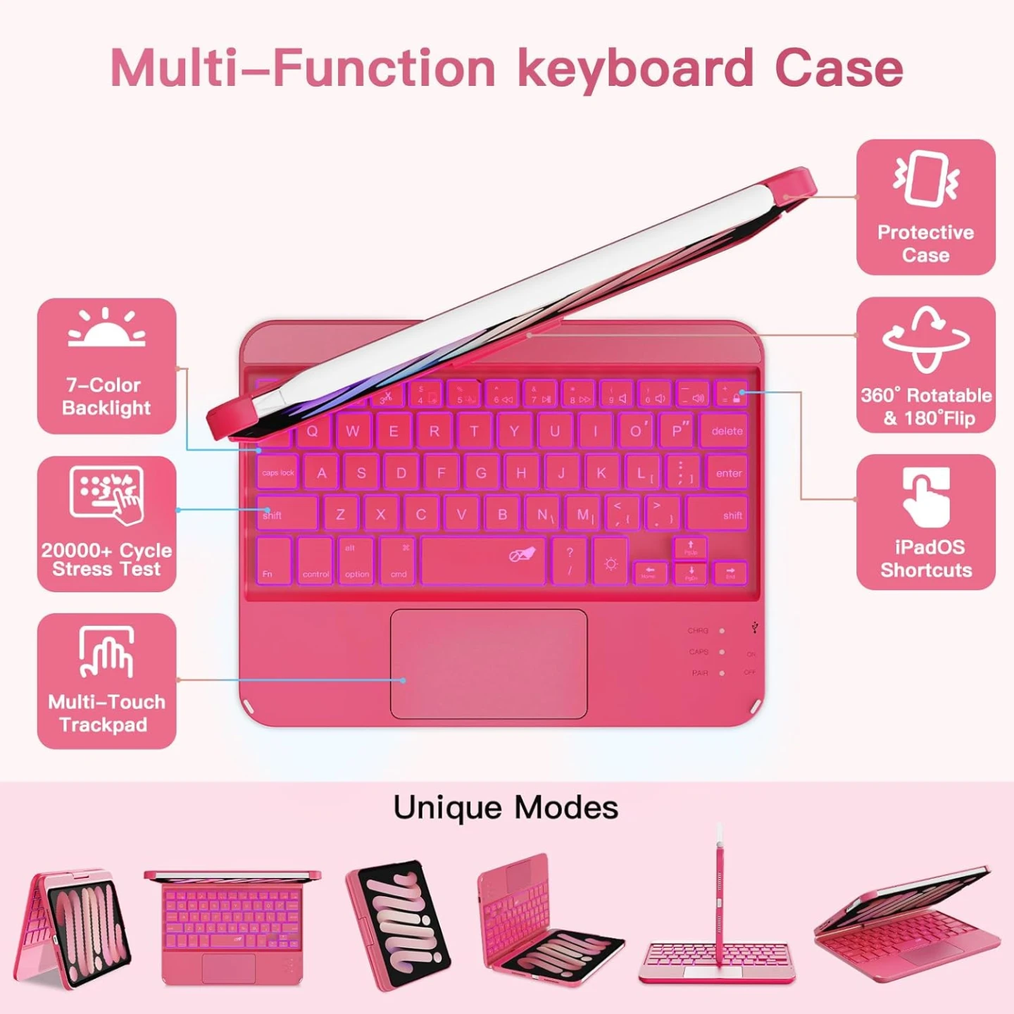 iPad mini 7 Case with Keyboard Pink - photo 3