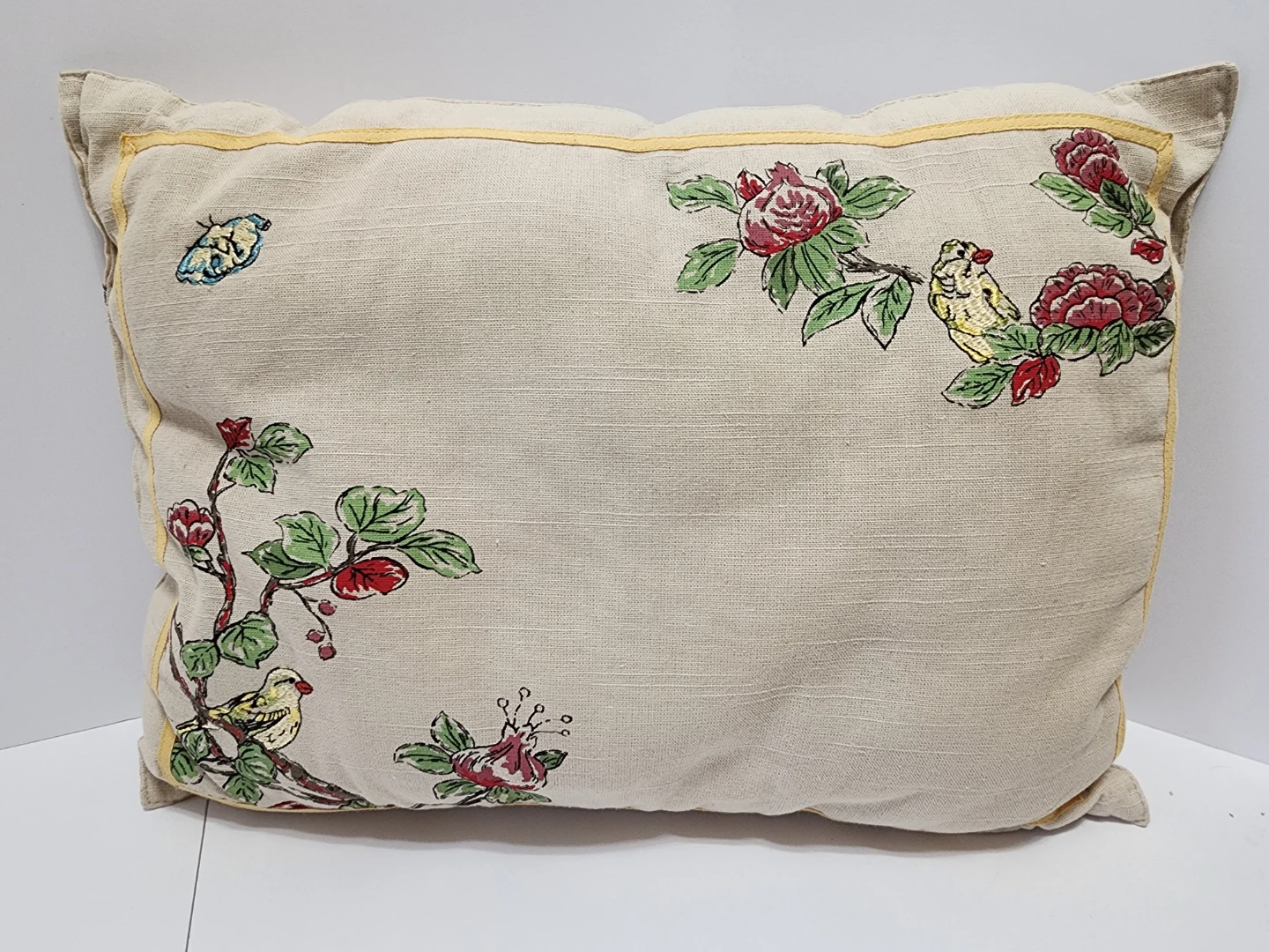 Vintage Chinoiserie Embroidered Pillow - Bird & Botanical Motif - photo 2