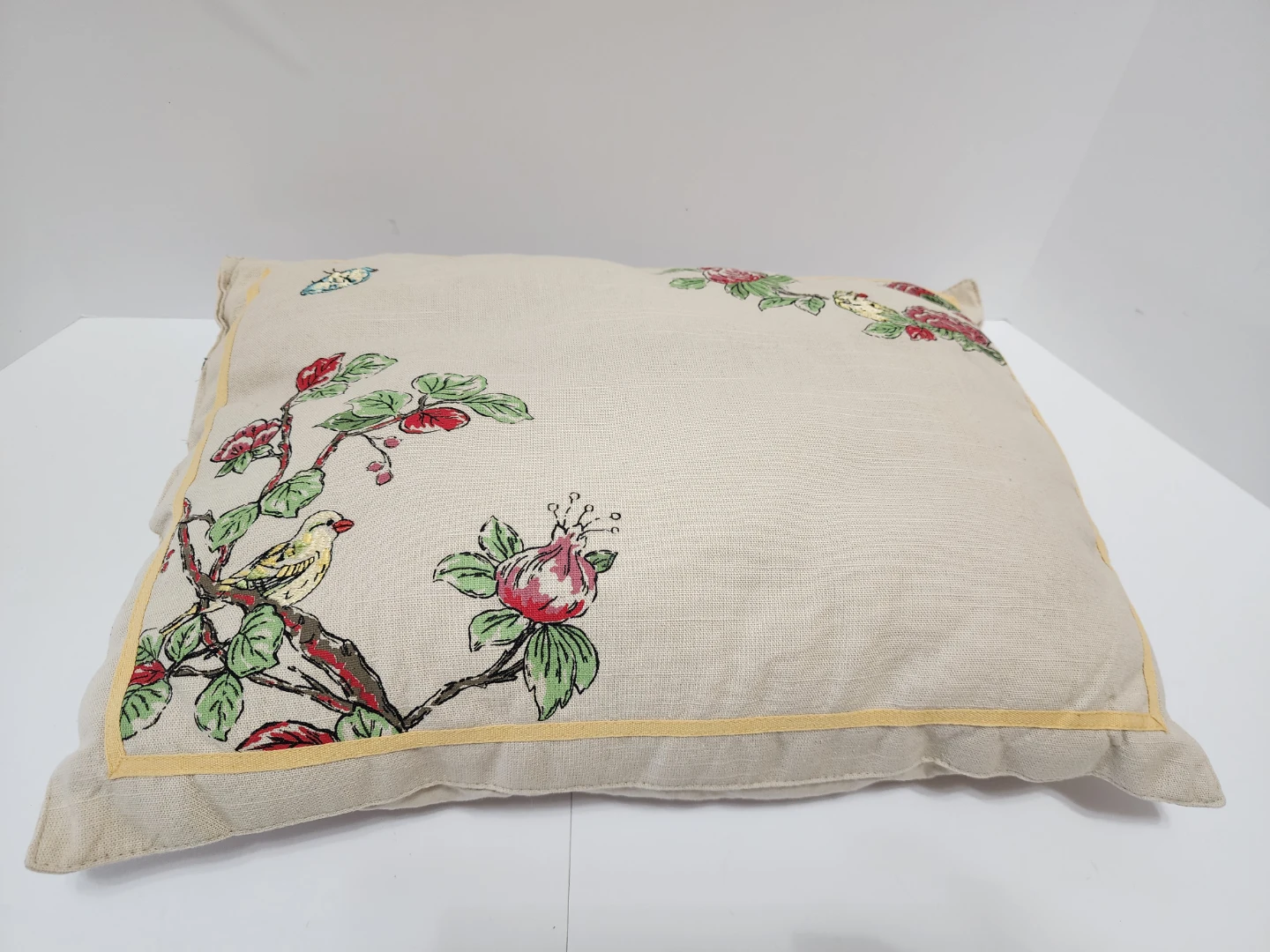 Vintage Chinoiserie Embroidered Pillow - Bird & Botanical Motif - photo 3