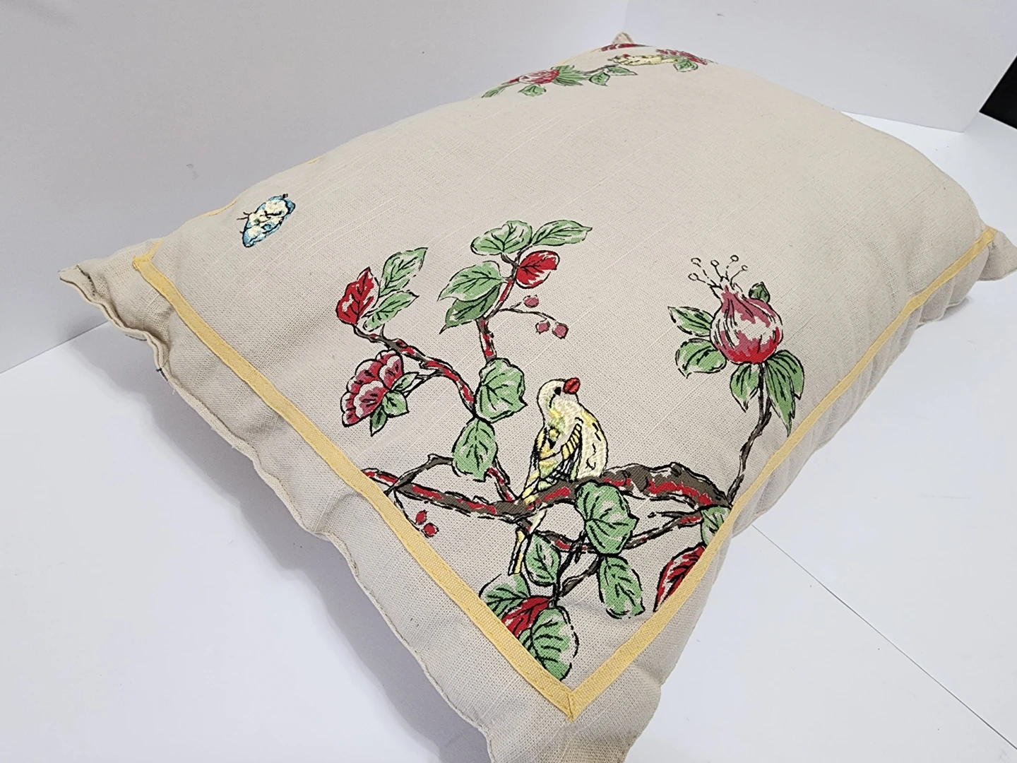 Vintage Chinoiserie Embroidered Pillow - Bird & Botanical Motif - photo 4