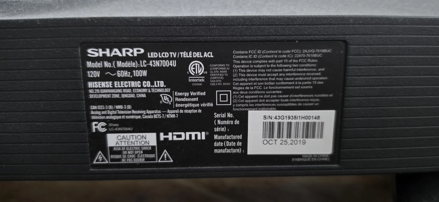 Sharp TV 43 Inch LED LCD