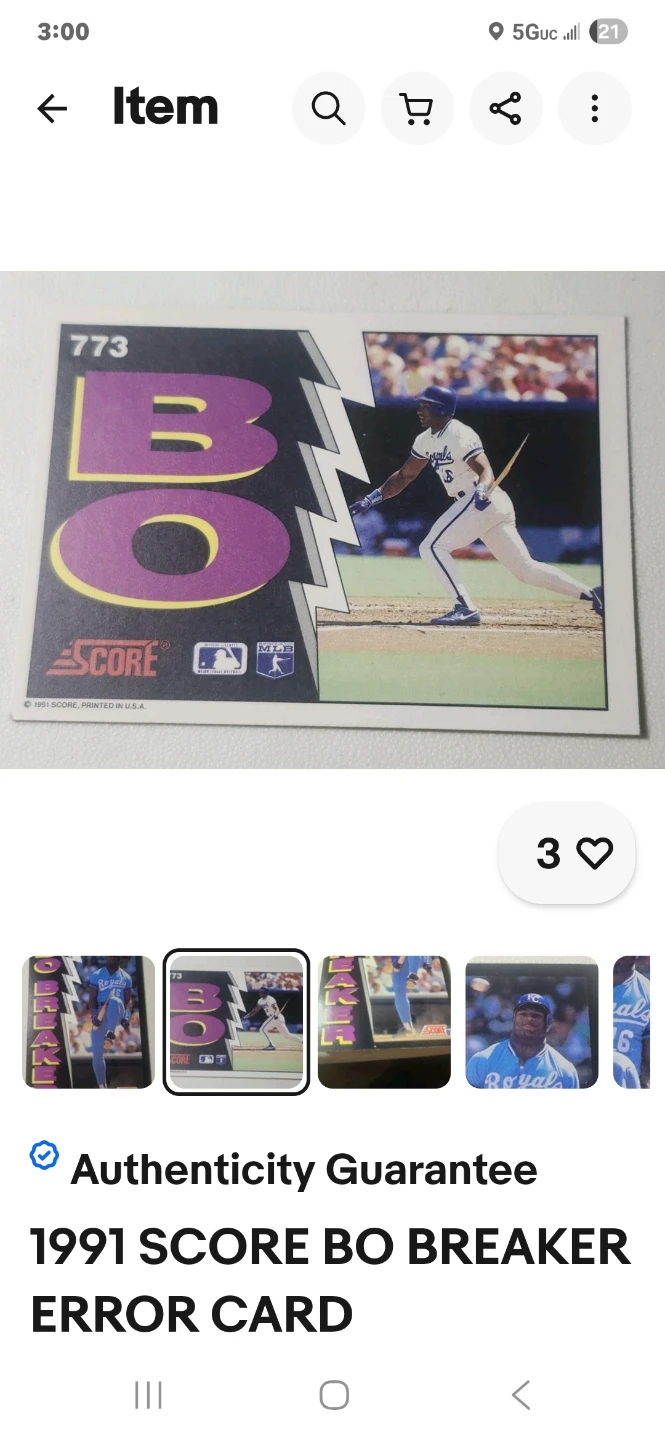 1991 Score Bo Breaker Error Baseball Card - photo 2