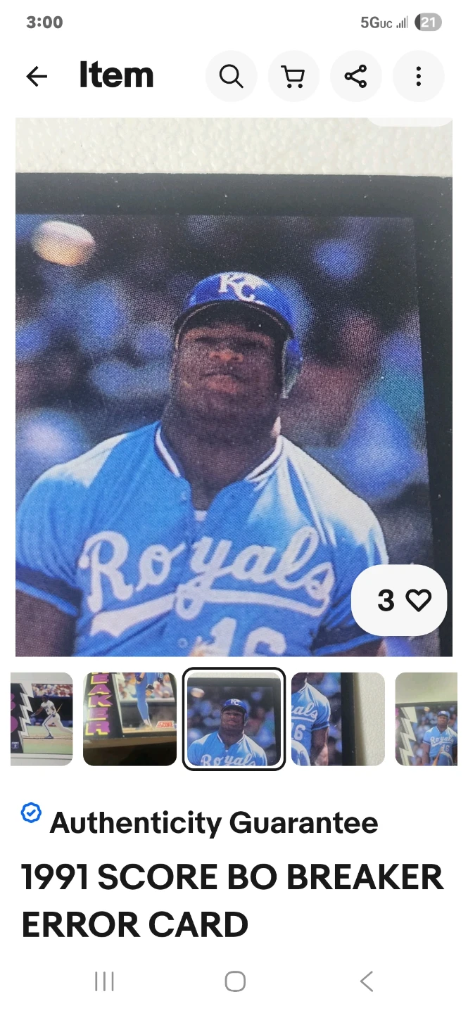 1991 Score Bo Breaker Error Baseball Card - photo 4