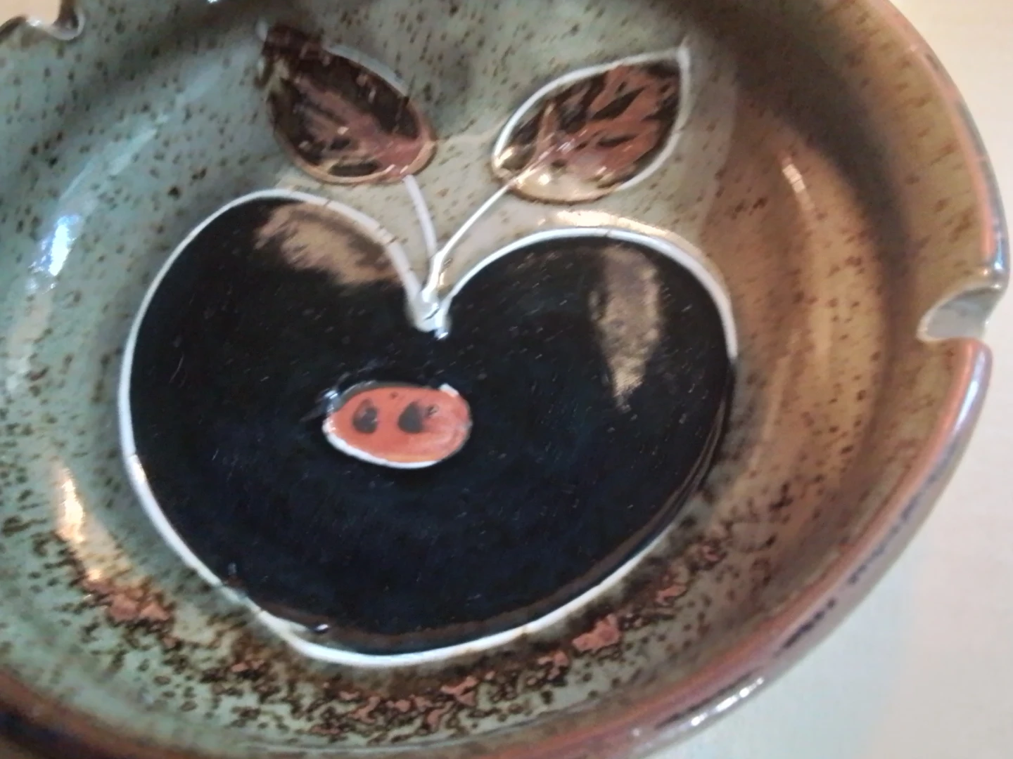 Vintage Speckled Stoneware Ashtray With Apple Design 6.25" - photo 5